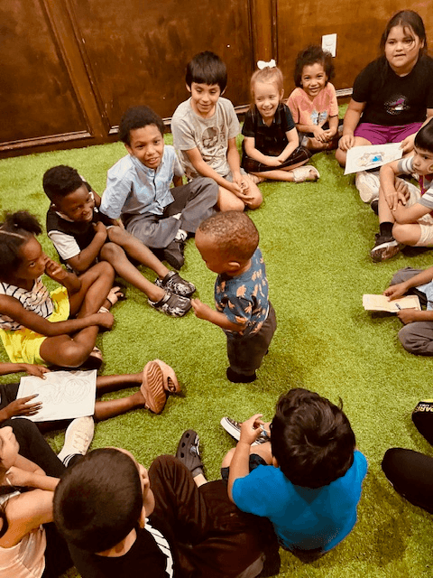 Circle time reading session with friends